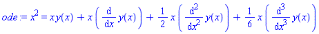 x^2 = x*y(x)+x*(diff(y(x), x))+(1/2)*x*(diff(diff(y(x), x), x))+(1/6)*x*(diff(diff(diff(y(x), x), x), x))