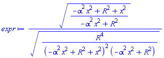 ((-alpha^2*x^2+R^2+x^2)/(-alpha^2*x^2+R^2))^(1/2)/(R^4/((-alpha^2*x^2+R^2+x^2)^2*(-alpha^2*x^2+R^2)))^(1/2)
