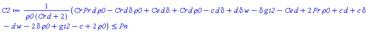 (Cr*Pr*d*rho0-Cr*d*delta*rho0+Ce*d*delta+Cr*d*rho0-c*d*delta+d*delta*w-delta*g*i2-Ce*d+2*Pr*rho0+c*d+c*delta-d*w-2*delta*rho0+g*i2-c+2*rho0)/(rho0*(Cr*d+2)) <= Pn