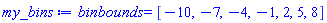 binbounds = [-10, -7, -4, -1, 2, 5, 8]