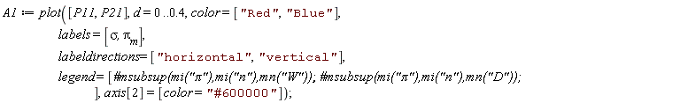 A1 := plot([P11, P21], d = 0 .. .4, color = ["Red", "Blue"], labels = [sigma, `&pi;__m`], labeldirections = ["horizontal", "vertical"], legend = [`#msubsup(mi("&pi;"),mi("n"),mn("W"));`, `#msubsup(mi("&pi;"),mi("n"),mn("D"));`], axis[2] = [color = "#600000"])