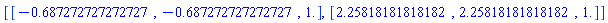 [[-.687272727272727, -.687272727272727, 1.], [2.25818181818182, 2.25818181818182, 1.]]