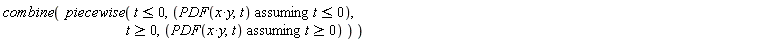 combine(piecewise(t <= 0, `assuming`([PDF(x*y, t)], [t <= 0]), t >= 0, `assuming`([PDF(x*y, t)], [t >= 0])))