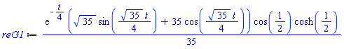 (1/35)*exp(-(1/4)*t)*(35^(1/2)*sin((1/4)*35^(1/2)*t)+35*cos((1/4)*35^(1/2)*t))*cos(1/2)*cosh(1/2)