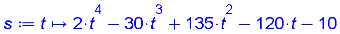 proc (t) options operator, arrow; 2*t^4-30*t^3+135*t^2-120*t-10 end proc
