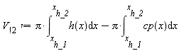 `V__!2` := Pi*(int(h(x), x = x__h_1 .. x__h_2))-Pi*(int(cp(x), x = x__h_1 .. x__h_2))