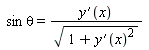 sin*theta = (diff(y(x), x))/sqrt(1+(diff(y(x), x))^2)