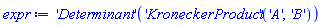 ('LinearAlgebra:-Determinant')(('LinearAlgebra:-KroneckerProduct')('A', 'B'))