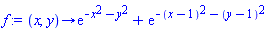 proc (x, y) options operator, arrow; exp(-x^2-y^2)+exp(-(x-1)^2-(y-1)^2) end proc