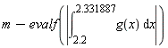 m-evalf(abs(int(g(x), x = 2.2 .. 2.331887)))