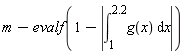 m-evalf(1-abs(int(g(x), x = 1 .. 2.2)))